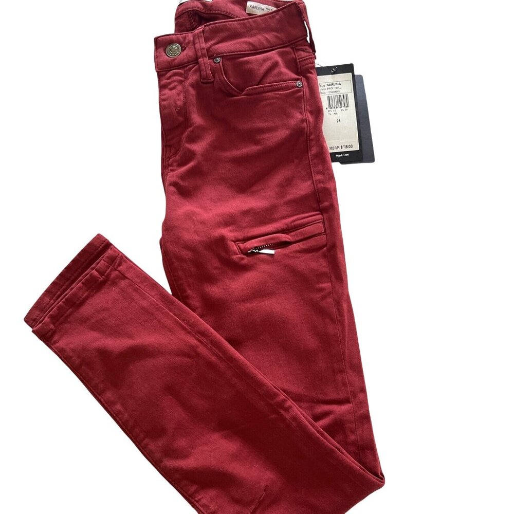 NWT Mavi Jeans Co. Karlina Red Skinny Fit Jeans W/Zipper Accents & Pockets 24